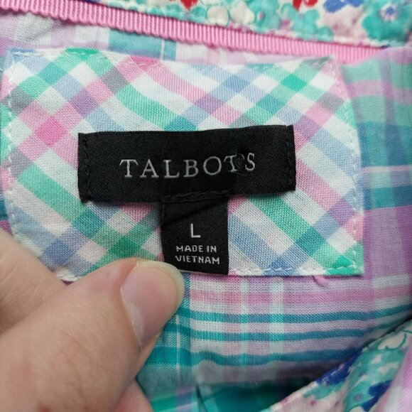 Talbots Womens Plaid Cotton Shirt Large Made In Vietnam - Picture 2 of 4